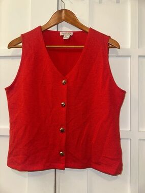 Rachel Zoe Bright Red Knit Vest with Gold Buttons